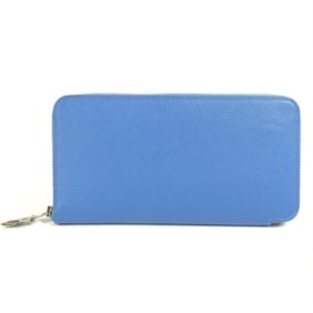 HERMES Azap Long Silk-in Round Zipper Wallet, Epson, Unisex, Blue Paradise,