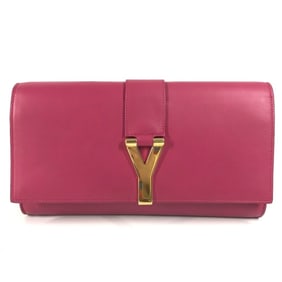 Saint Laurent 311213 Y-Line Logo Flap Pouch Clutch Bag in Pink Leather