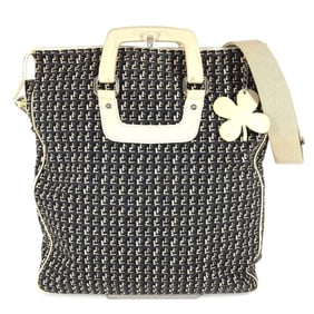 CHANEL Clover Logo 2-Way Handbag/Vertical Tote/Shoulder Bag in Leather/Canvas, Black