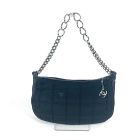 CHANEL CC Coco Mark Chocolate Bar Chain Shoulder Bag in Leather/Nylon, Black