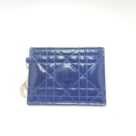 Christian Dior Dior Cannage Charm Flat Card Case in Enamel/Leather, Women's, Blue