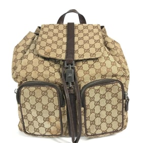 GUCCI 114552 GG Logo Backpack in Canvas/Leather, Unisex, Beige