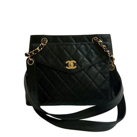 CHANEL Matelasse Coco Caviar Leather Chain Semi Shoulder Bag, Black, 258-6