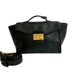 PRADA Prada Logo Hardware Leather 2-Way Handbag, Mini Boston Bag, Shoulder Black 72447