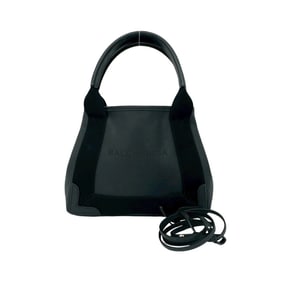BALENCIAGA Navy Cabas XS Leather 2-Way Handbag/Shoulder Bag, Black, 89929