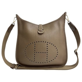 ?N HERMES Evelyn 3 Taurillon Clemence Leather Shoulder Bag/Pochette/Sacoche/Etoupe 18104