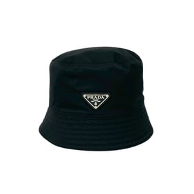 PRADA Re-Nylon Bucket Hat with Triangle Logo and Metal Fittings, Size M, Black, 75948