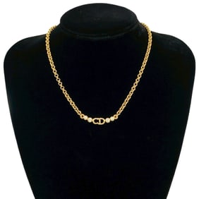 Christian Dior CD logo jewel motif GP necklace choker gold 97718