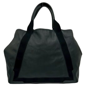 BALENCIAGA Navy Cabas Logo Leather Tote Bag, Black, 69362