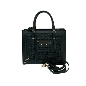BALENCIAGA Mini Paper Leather 2-Way Handbag, Tote Bag, Shoulder Black 33263