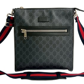 Unused, stored GUCCI Sherry Line GG Supreme logo leather shoulder bag/pouch/sacoche in black (37344)