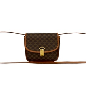 CELINE Vintage Macadam Blason Leather Mini Shoulder Bag/Pochette/Sacoche in Brown (37756)