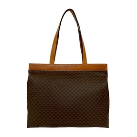 CELINE Vintage Logo Embossed Macadam Blason Pattern Leather Tote Bag Handbag Brown 51739