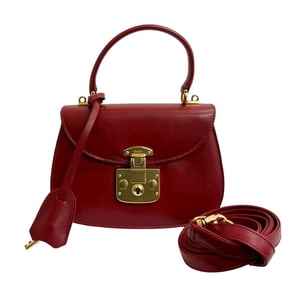 GUCCI Old Gucci Vintage Ladylock Calf Leather 2-Way Handbag/Shoulder Bag, Red, 99942