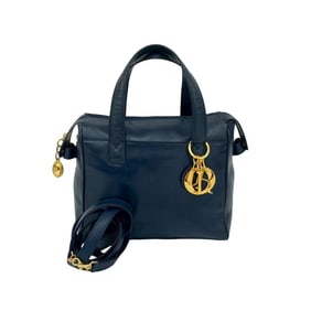 Christian Dior CD logo hardware leather 2-way handbag, mini Boston bag, shoulder navy 35020