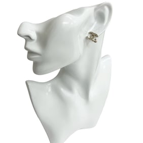 CHANEL Coco Mark Heart Motif Rhinestone Metal Earrings, Gold, 76645