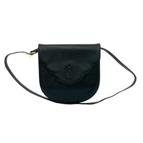 YVES SAINT LAURENT Vintage YSL Logo Leather Shoulder Bag Pochette Black 295-9