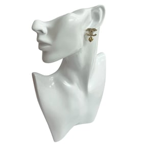CHANEL Coco Mark Heart Motif Rhinestone Earrings, Gold, 84261