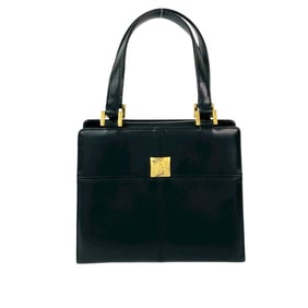 YVES SAINT LAURENT Vintage YSL Logo Hardware Leather Handbag Tote Bag Black 22881