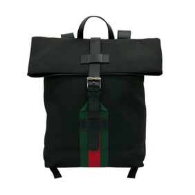 Nearly unused GUCCI webbing line leather and canvas backpack/daypack in black (442-7)