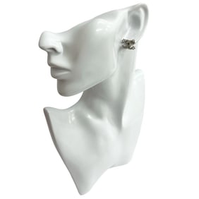 CHANEL Coco Mark motif metal rhinestone earrings in silver 89551