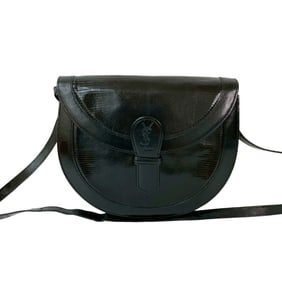 Yves Saint Laurent YSL logo engraved leather mini shoulder bag/pouch/sacoche in black (14283)