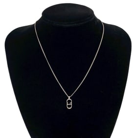 Christian Dior CD logo motif top alloy chain necklace pendant in silver 31789