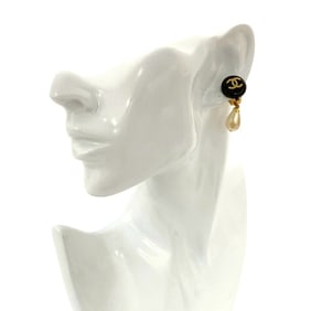 CHANEL Coco Mark Faux Pearl Earrings in Black, White, and Gold, 266-3
