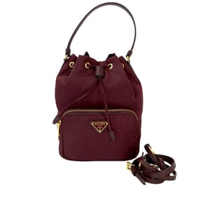 PRADA Duet Triangle Logo Hardware Nylon and Saffiano Leather 2-Way Handbag/Shoulder Bag Bordeaux