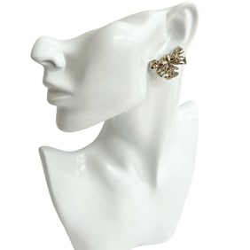 CHANEL Coco Mark Ribbon Motif Rhinestone Metal Earrings, Gold, 81369