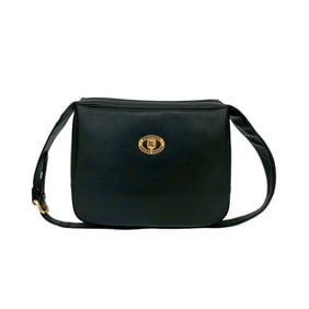 Burberry's Vintage Shadow Horse Logo Hardware Leather Shoulder Bag/Pochette in Black (11014)