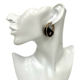 CHANEL Matelasse Coco Mark Motif GP Hoop Earrings in Gold and Black (83590)