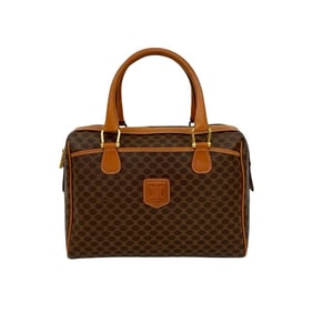 CELINE Vintage Macadam Blason with Triomphe Logo Leather Handbag/Mini Boston Bag, Brown, 73261