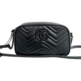 GUCCI Small Camera Bag GG Marmont Quilted Leather Shoulder Pochette Black 09182
