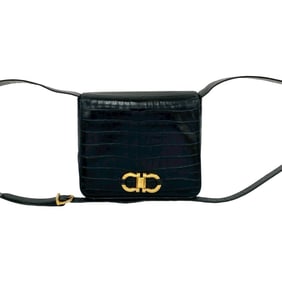 Salvatore Ferragamo Gancini logo hardware leather mini shoulder bag, navy blue, 57451