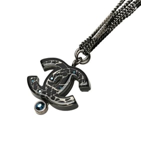 Chanel Coco Mark Faux Pearl Necklace in Gunmetal and Black Metal, Women's