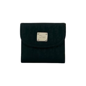 Nearly unused Christian Dior Trotter print logo hardware nylon and leather bifold wallet in black