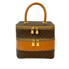 CELINE Vintage Macadam Blason Triomphe Leather Handbag Vanity Bag Brown 30853