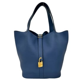 C Stamped HERMES Picotin Lock GM Taurillon Clemence Leather Handbag/Tote Bag Blue 62402