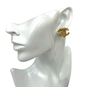CHANEL Vintage Coco Mark Lava Earrings and Ear Cuffs, Gold, 04628