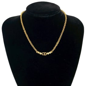 Christian Dior CD logo rhinestone necklace choker in gold 97717