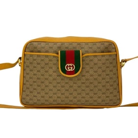 GUCCI Vintage Sherry Line Micro GG Logo Hardware Leather Shoulder Bag Brown 26826