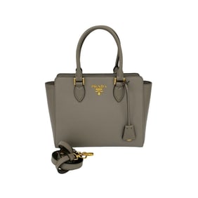 Unused, stored PRADA Saffiano leather shoulder bag/handbag/tote bag in greige with a Prada logo and
