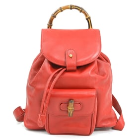 Gucci Bamboo Leather Backpack in Red and Gold for Women (W1264G)