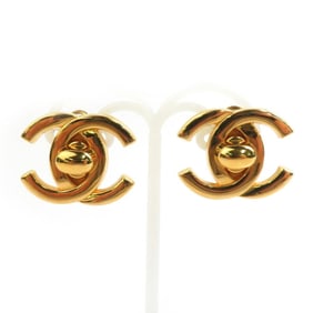 CHANEL Coco Mark Metal Gold Earrings for Women w1273j