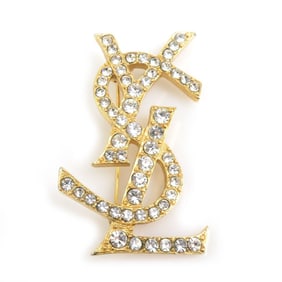 Yves Saint Laurent YSL Metal Brooch with Rhinestones in Gold and Silver, Women's, e60962g