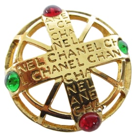 CHANEL Brooch Metal with Glass Stones in Gold, Red, and Green, Women's, s0694a