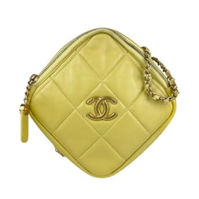 CHANEL Shoulder Bag Leather Metal Yellow Green Gold Women's z7109