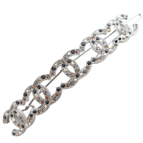 CHANEL Coco Mark Metal Hair Clip with Rhinestones in Silver, Black, and Orange, Women's, s0692i