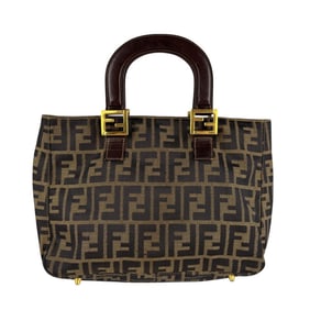 Fendi Zucca nylon canvas and leather handbag, brown, women's, z7142